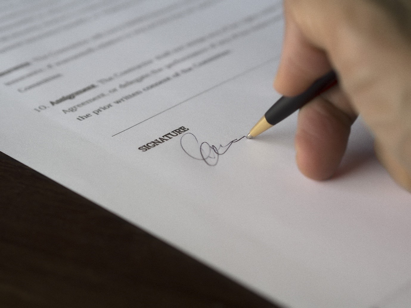 Signature on a document.