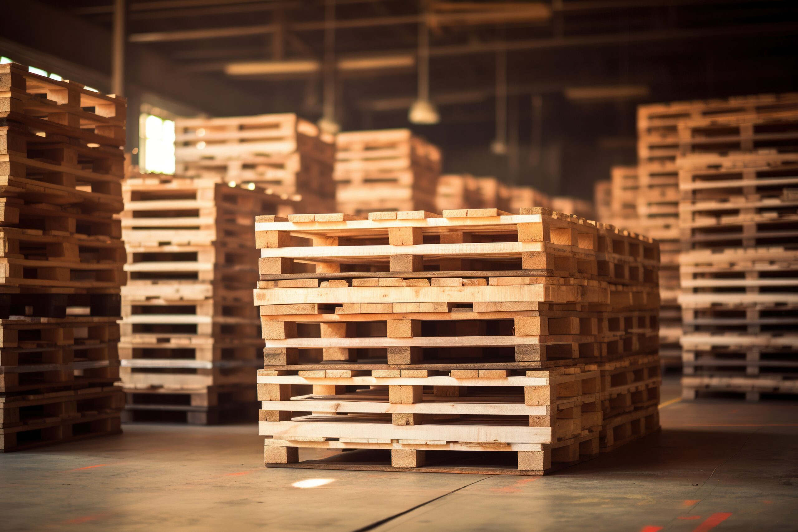 pallet stacked in empty warehouse.